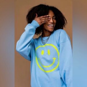 Dressed in LALA Light Blue Smiley Sweater - L/XL